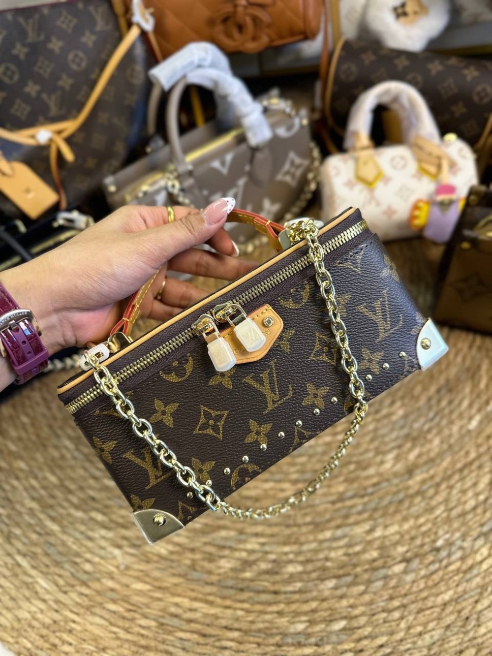 Louis Vuitton Monogram Petite Malle Brown Chain Top-Handle Bag